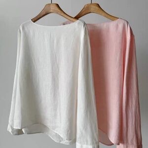 Moon Leigh Irish Crganic Linen Off-the-Shoulder Slimming Texture Shirt